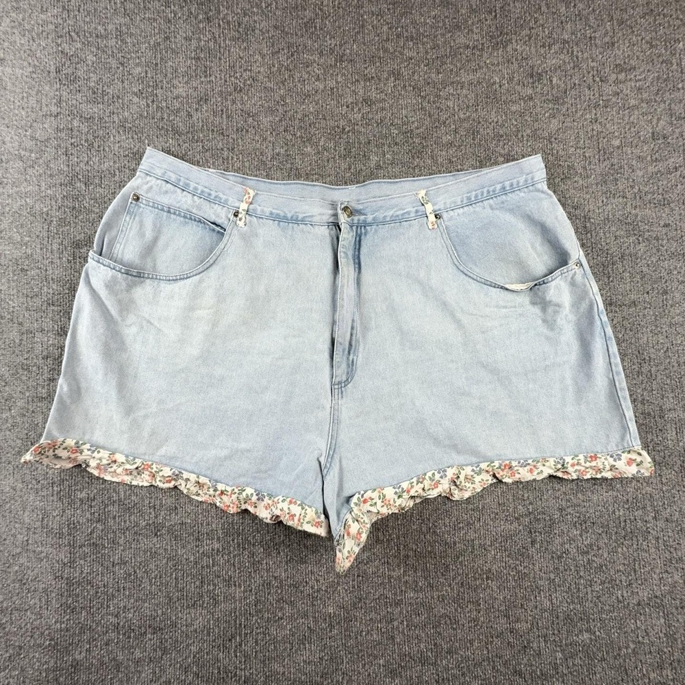 Vintage Stefano International Shorts Womens 32 Blue Denim Mom Floral Ruffle Hem